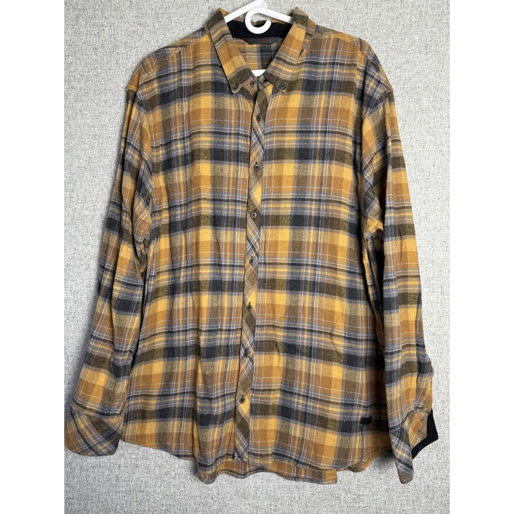 Outpost Makers Plaid Flannel Long Sleeve Shirt Yellow Orange Gray Black 2XL/XXL‎